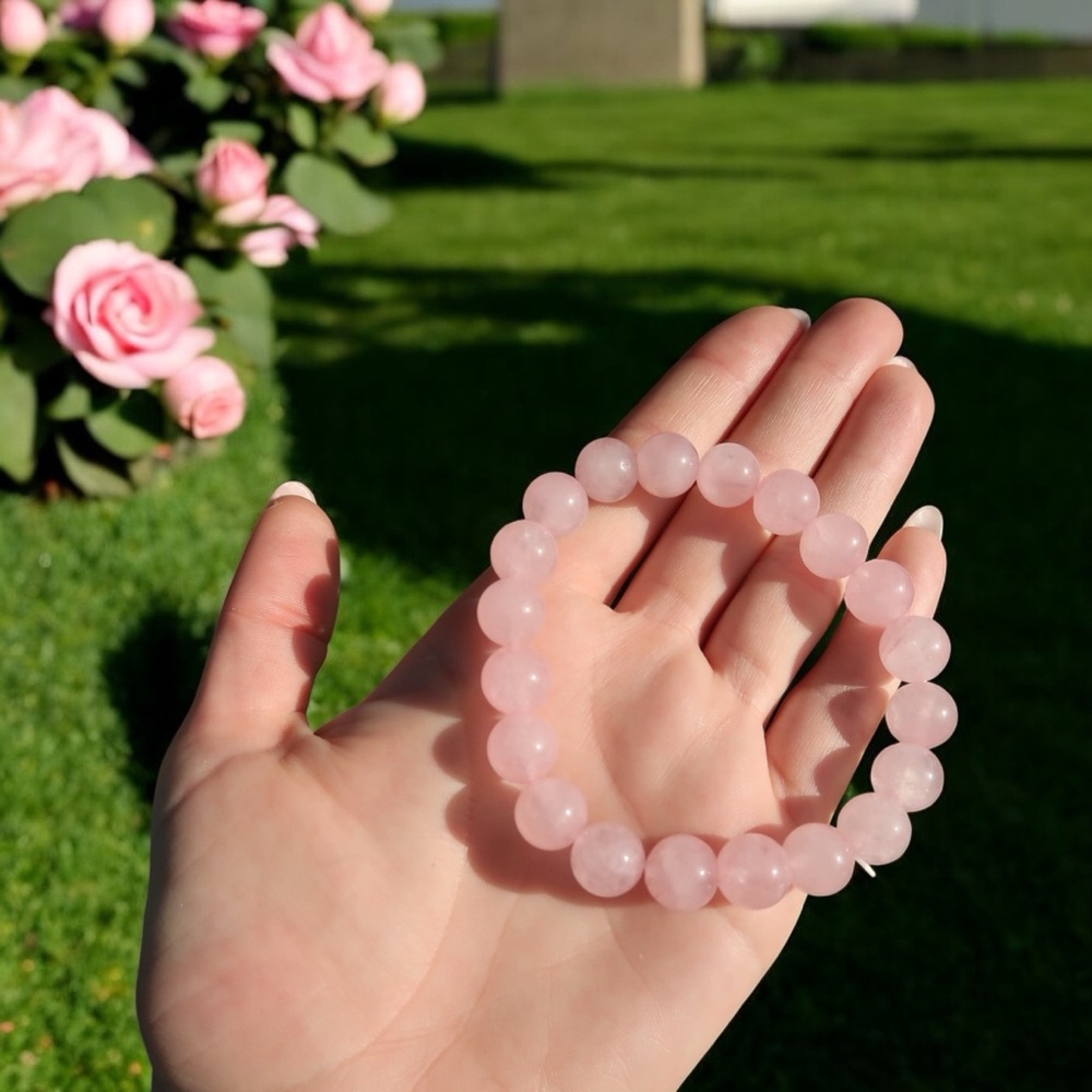 10MM ROSE QUARTZ BRACELET - Picture 2 of 3